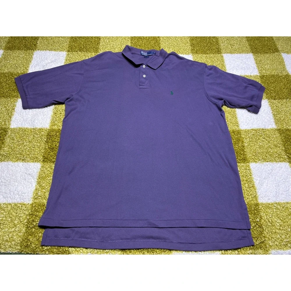 Polo Ralph Lauren Mens XL Purple Short Sleeve Polo Shirt Green Pony Logo Vintage